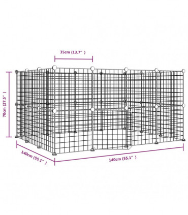 vidaXL 28-Panel Pet Cage with Door Black 35x35 cm Steel