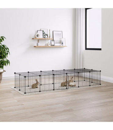 vidaXL 28-Panel Pet Cage with Door Black 35x35 cm Steel