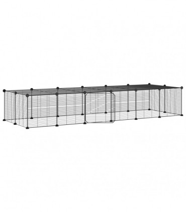vidaXL 28-Panel Pet Cage with Door Black 35x35 cm Steel
