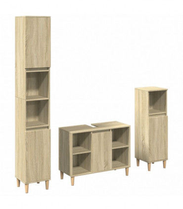 vidaXL 3 Piece Bathroom Furniture Set Sonoma Oak Engineered Wood