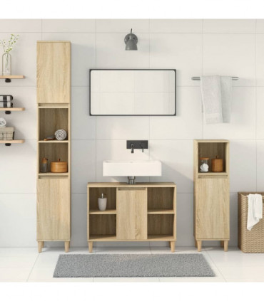 vidaXL 3 Piece Bathroom Furniture Set Sonoma Oak Engineered Wood