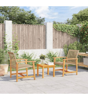 vidaXL 3 Piece Bistro Set Beige Poly Rattan and Acacia Wood