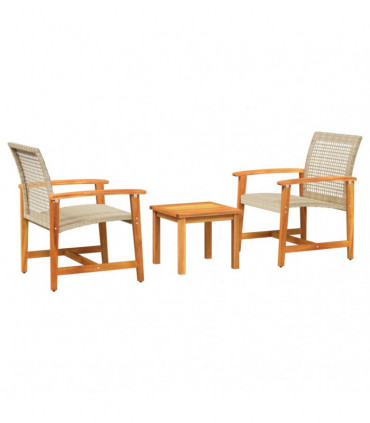 vidaXL 3 Piece Bistro Set Beige Poly Rattan and Acacia Wood