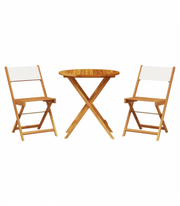 vidaXL 3 Piece Bistro Set Cream White Fabric and Solid Wood