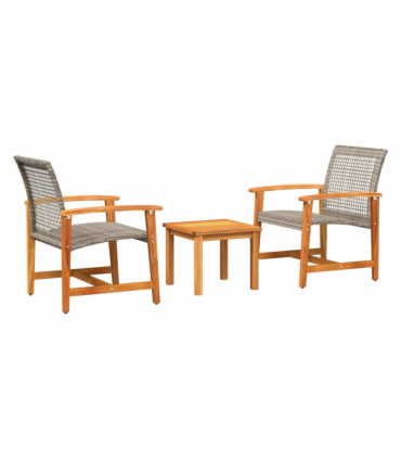 vidaXL 3 Piece Bistro Set Grey Poly Rattan and Acacia Wood