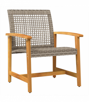 vidaXL 3 Piece Bistro Set Grey Poly Rattan and Acacia Wood