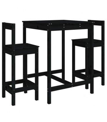 vidaXL 3 Piece Garden Bar Set Black Solid Wood Pine