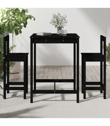 vidaXL 3 Piece Garden Bar Set Black Solid Wood Pine