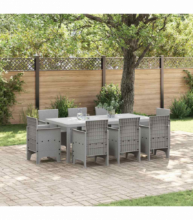 vidaXL Garden Dining Set 9 pcs Light Grey Polt rattan