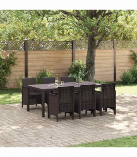 vidaXL Garden Dining Set 7 pcs Brown Polt rattan