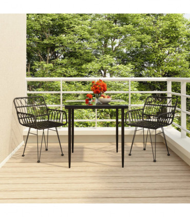 vidaXL 3 Piece Garden Dining Set Black Poly Rattan