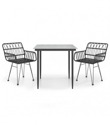 vidaXL 3 Piece Garden Dining Set Black Poly Rattan