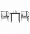 vidaXL 3 Piece Garden Dining Set Black Poly Rattan Glass