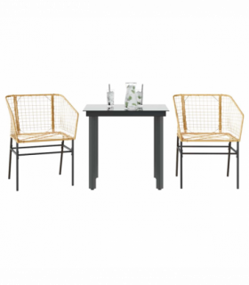 vidaXL 3 Piece Garden Dining Set Brown Poly Rattan Glass