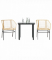 vidaXL 3 Piece Garden Dining Set Brown Poly Rattan Glass