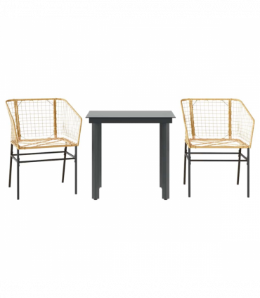 vidaXL 3 Piece Garden Dining Set Brown Poly Rattan Glass