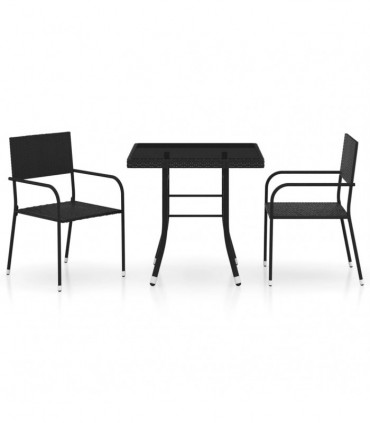 vidaXL 3 Piece Garden Dining Set Poly Rattan Black