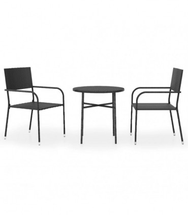 vidaXL 3 Piece Garden Dining Set Poly Rattan Black