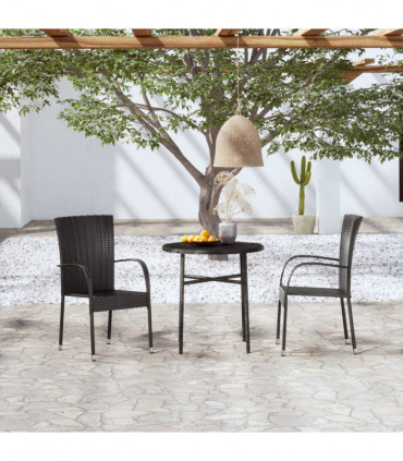 vidaXL 3 Piece Garden Dining Set Poly Rattan Black