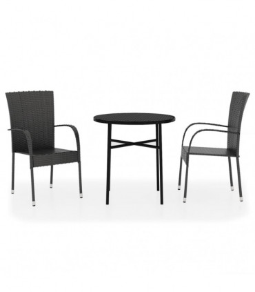 vidaXL 3 Piece Garden Dining Set Poly Rattan Black