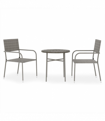 vidaXL 3 Piece Garden Dining Set Poly Rattan Grey