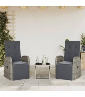 vidaXL 3 Piece Garden Dining Set with Cushions Grey Poly Rattan
