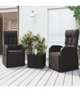 vidaXL 3 Piece Garden Lounge Set Black Poly Rattan&Steel