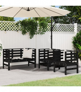 vidaXL 3 Piece Garden Lounge Set Black Solid Wood Pine