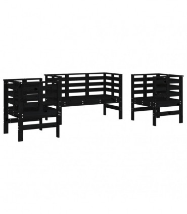 vidaXL 3 Piece Garden Lounge Set Black Solid Wood Pine