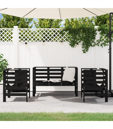 vidaXL 3 Piece Garden Lounge Set Black Solid Wood Pine