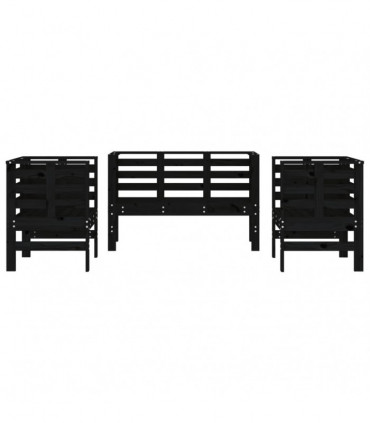 vidaXL 3 Piece Garden Lounge Set Black Solid Wood Pine