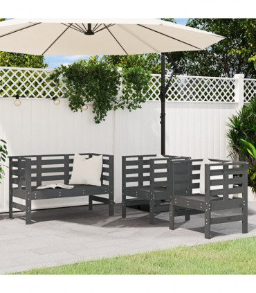 vidaXL 3 Piece Garden Lounge Set Grey Solid Wood Pine