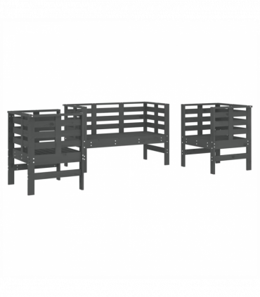 vidaXL 3 Piece Garden Lounge Set Grey Solid Wood Pine