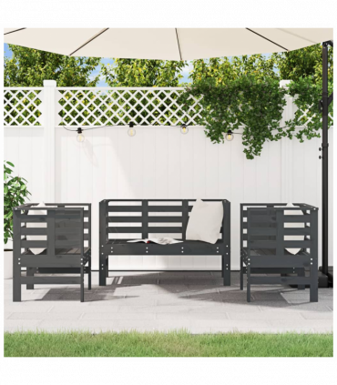 vidaXL 3 Piece Garden Lounge Set Grey Solid Wood Pine