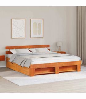 vidaXL Bed Frame with Headboard Wax brown 200 x 200 cm Solid pine wood