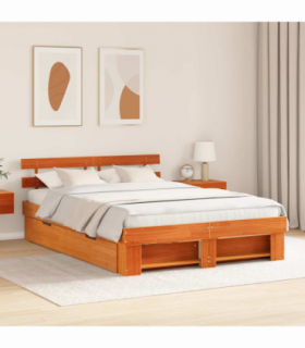 vidaXL Bed Frame with Headboard Wax brown 140 x 200 cm Solid pine wood