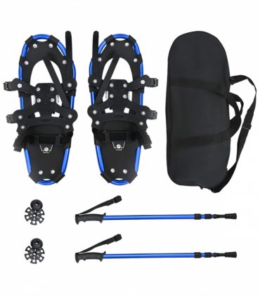 vidaXL 3 in 1 Snowshoes with Hiking Poles Blue 21 inches