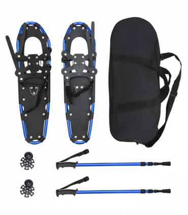 vidaXL 3 in 1 Snowshoes with Hiking Poles Blue 30 inches