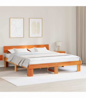 vidaXL Bed Frame with Headboard Wax brown 200 x 200 cm Solid pine wood
