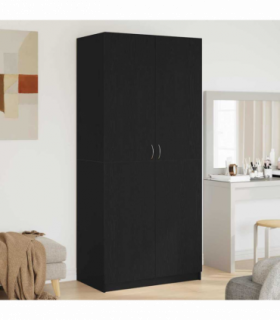 vidaXL Wardrobe with Storage Black 90 x 52 x 200 cm Engineered wood