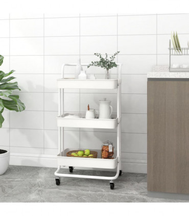 vidaXL 3-Tier Kitchen Trolley White 42x35x85 cm Iron and ABS