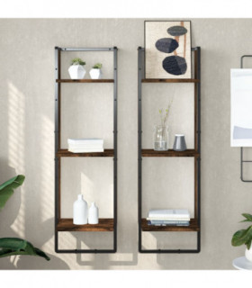 vidaXL 3-Tier Wall Shelf Smoked Oak 30x25x100 cm Engineered Wood