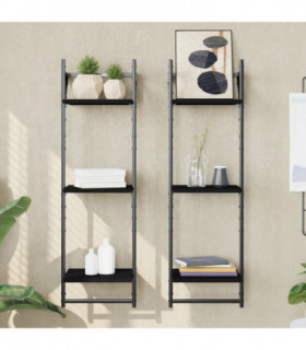 vidaXL 3-Tier Wall Shelves with Bars 2 pcs Black 30x25x100 cm