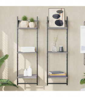 vidaXL 3-Tier Wall Shelves with Bars 2 pcs Grey Sonoma 30x25x100 cm