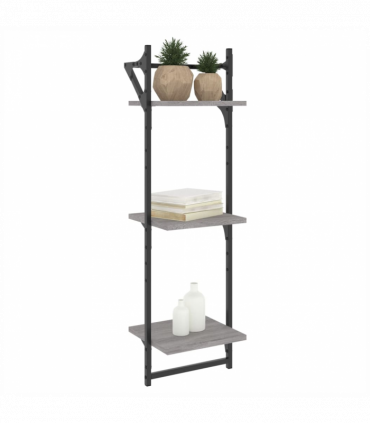 vidaXL 3-Tier Wall Shelves with Bars 2 pcs Grey Sonoma 30x25x100 cm