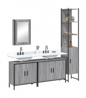 vidaXL 4 Piece Bathroom Furniture Set Grey Sonoma Engineered Wood