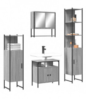 vidaXL 4 Piece Bathroom Furniture Set Grey Sonoma Engineered Wood