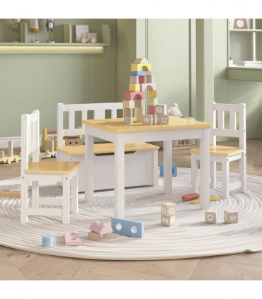 vidaXL 4 Piece Children Table and Chair Set White and Beige MDF