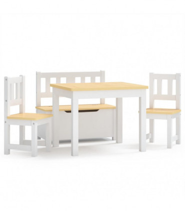 vidaXL 4 Piece Children Table and Chair Set White and Beige MDF