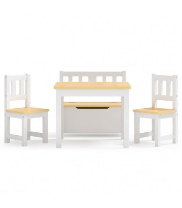 vidaXL 4 Piece Children Table and Chair Set White and Beige MDF